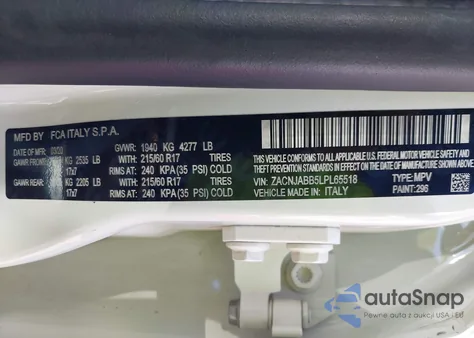 2020 Jeep Renegade Altitude Fwd из США, поврежденный, VIN ZACNJABB5LPL65518